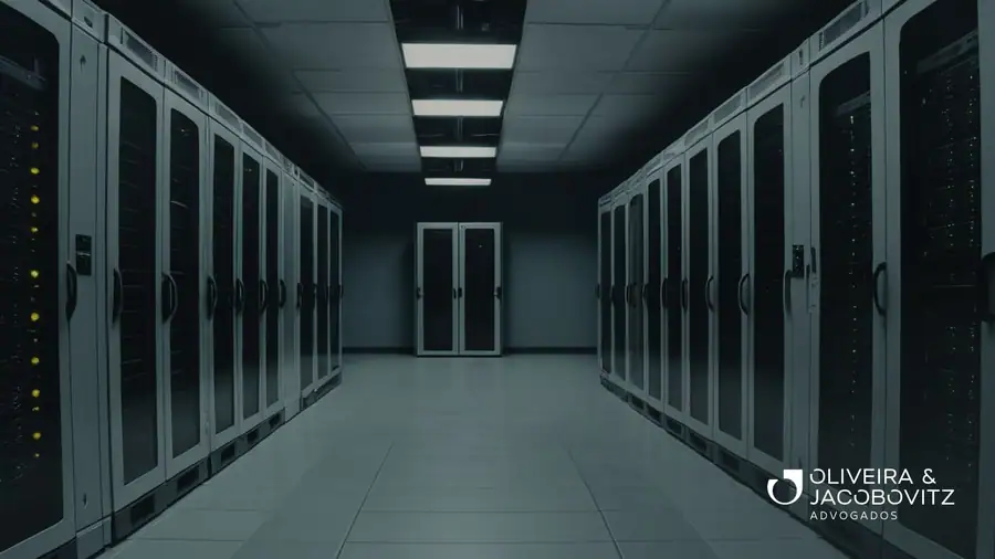 Fundadores de startup e advogado revisando acordo de sócios diante de notebooks em escritório de tecnologia